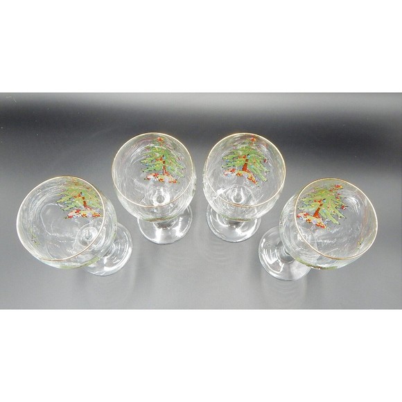 Spode Christmas Tree Wine Water Glasses Goblets Gold Trim 7-1/2 Inch Set of 4 - Picture 3 of 13